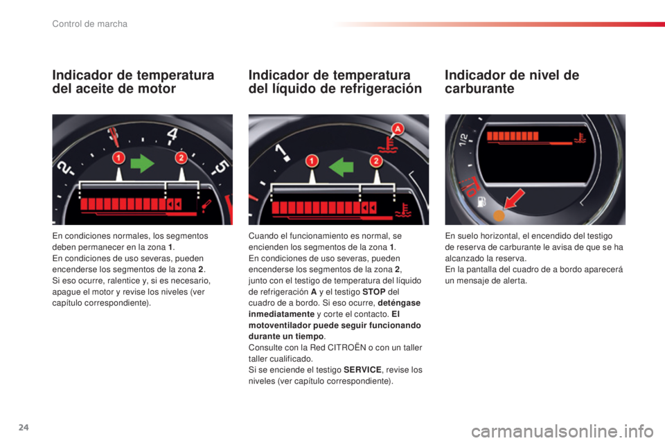 CITROEN C5 2015 Manuales de Empleo (in Spanish) 24
c5_es_c hap01_controle-de-marche_ed01-2014
Indicador de temperatura
del aceite de motor
en condiciones normales, los segmentos
deben permanecer en la zona 1 .
en c
ondiciones de uso severas, pu CITROEN C5 2015 Manuales de Empleo (in Spanish) 24
c5_es_c hap01_controle-de-marche_ed01-2014
Indicador de temperatura
del aceite de motor
en condiciones normales, los segmentos
deben permanecer en la zona 1 .
en c
ondiciones de uso severas, pu