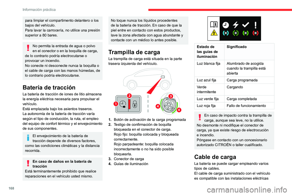 CITROEN C5 AIRCROSS 2022 Manuales de Empleo (in Spanish) 168
Información práctica
para limpiar el compartimento delantero o los
bajos del vehículo.
Para lavar la carrocería, no utilice una presión
superior a 80 bares.
No permita la entrada de agua o CITROEN C5 AIRCROSS 2022 Manuales de Empleo (in Spanish) 168
Información práctica
para limpiar el compartimento delantero o los
bajos del vehículo.
Para lavar la carrocería, no utilice una presión
superior a 80 bares.
No permita la entrada de agua o