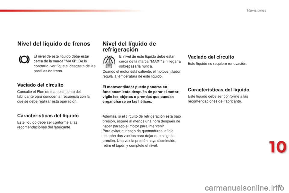 CITROEN C-ELYSÉE 2016 Manuales de Empleo (in Spanish) 167
C-Elysee_es_Chap10_verifications_ed01-2014
C-Elysee_es_Chap10_verifications_ed01-2014
Nivel del líquido de
refrigeración
el nivel de este líquido debe estar
cerca de la marca "MaXi" s CITROEN C-ELYSÉE 2016 Manuales de Empleo (in Spanish) 167
C-Elysee_es_Chap10_verifications_ed01-2014
C-Elysee_es_Chap10_verifications_ed01-2014
Nivel del líquido de
refrigeración
el nivel de este líquido debe estar
cerca de la marca "MaXi" s