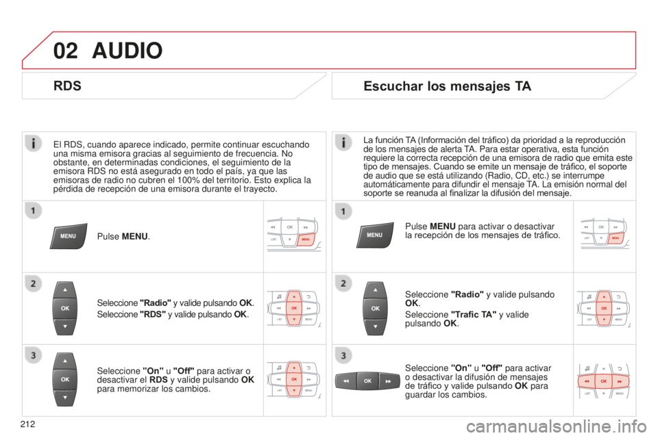 CITROEN C-ELYSÉE 2016 Manuales de Empleo (in Spanish) 02
212
e
l R d S, cuando aparece indicado, permite continuar escuchando
una misma emisora gracias al seguimiento de frecuencia. n o
obstante, en determinadas condiciones, el seguimiento de la
emis CITROEN C-ELYSÉE 2016 Manuales de Empleo (in Spanish) 02
212
e
l R d S, cuando aparece indicado, permite continuar escuchando
una misma emisora gracias al seguimiento de frecuencia. n o
obstante, en determinadas condiciones, el seguimiento de la
emis