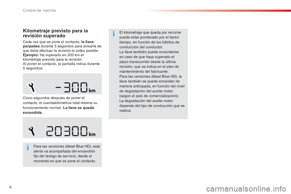 CITROEN C-ELYSÉE 2016 Manuales de Empleo (in Spanish) 6
Control de marcha
Kilometraje previsto para la
revisión superado
Cada vez que se pone el contacto, la llave
parpadea
durante 5 segundos para avisarle de
que debe efectuar la revisión CITROEN C-ELYSÉE 2016 Manuales de Empleo (in Spanish) 6
Control de marcha
Kilometraje previsto para la
revisión superado
Cada vez que se pone el contacto, la llave
parpadea
durante 5 segundos para avisarle de
que debe efectuar la revisión