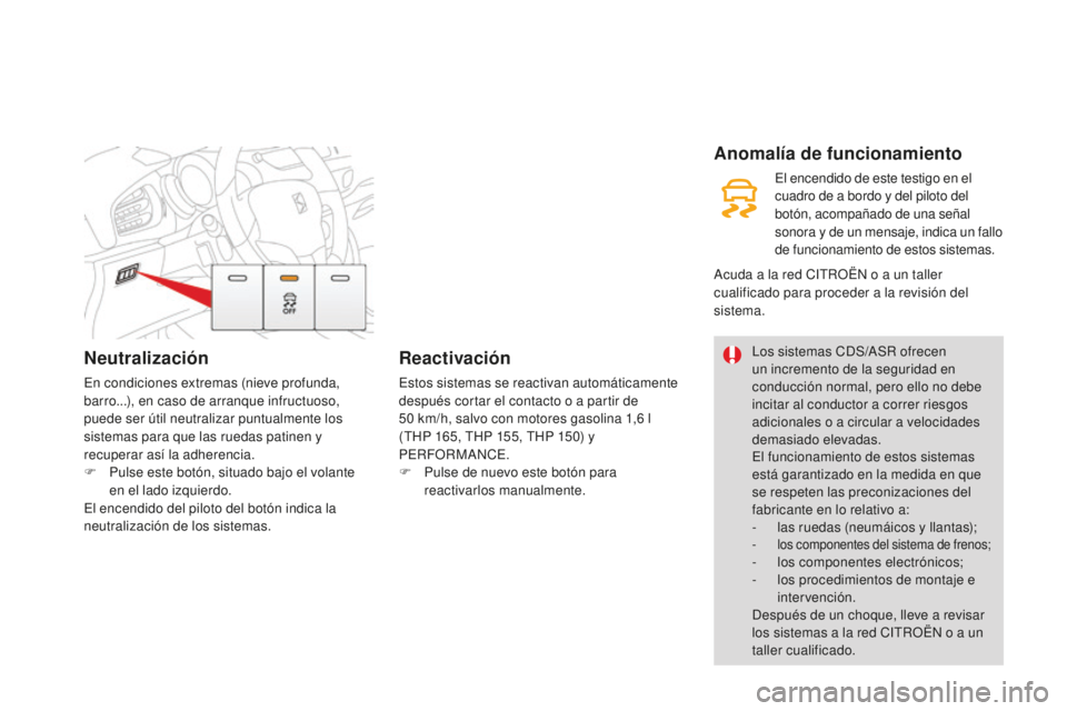 CITROEN DS3 2017 Manuales de Empleo (in Spanish) DS3_es_Chap06_securite_ed02-2015
Neutralización
En condiciones extremas (nieve profunda,
barro...), en caso de arranque infructuoso,
puede ser útil neutralizar puntualmente los
sistemas para que CITROEN DS3 2017 Manuales de Empleo (in Spanish) DS3_es_Chap06_securite_ed02-2015
Neutralización
En condiciones extremas (nieve profunda,
barro...), en caso de arranque infructuoso,
puede ser útil neutralizar puntualmente los
sistemas para que