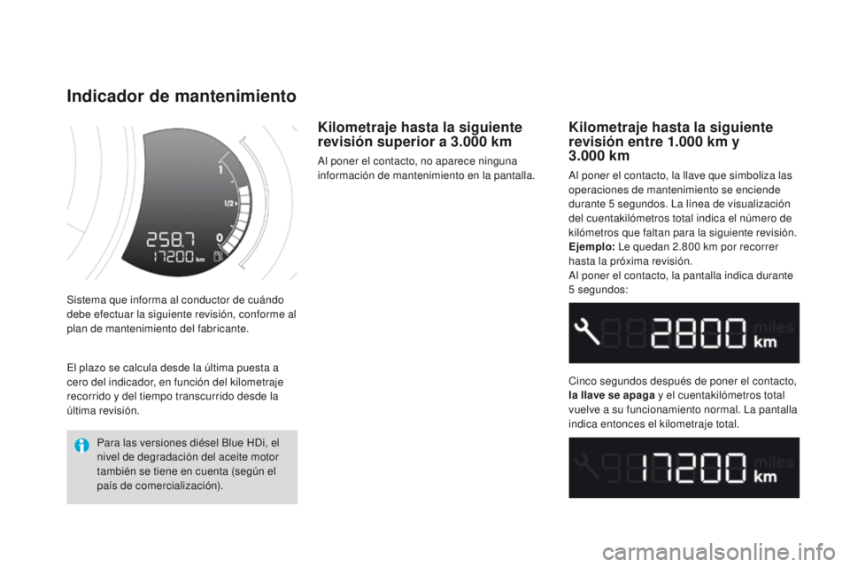 CITROEN DS3 2016 Manuales de Empleo (in Spanish) DS3_es_Chap01_controle-de-marche_ed01-2015
Sistema que informa al conductor de cuándo
debe efectuar la siguiente revisión, conforme al
plan de mantenimiento del fabricante.
Indicador de mantenimie CITROEN DS3 2016 Manuales de Empleo (in Spanish) DS3_es_Chap01_controle-de-marche_ed01-2015
Sistema que informa al conductor de cuándo
debe efectuar la siguiente revisión, conforme al
plan de mantenimiento del fabricante.
Indicador de mantenimie