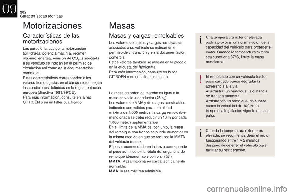 CITROEN DS4 2017 Manuales de Empleo (in Spanish) 302
DS4_es_Chap09_caracteristiques_ed01-2016
Motorizaciones
Características de las
motorizaciones
Las características de la motorización
(cilindrada, potencia máxima, régimen
máximo, energía CITROEN DS4 2017 Manuales de Empleo (in Spanish) 302
DS4_es_Chap09_caracteristiques_ed01-2016
Motorizaciones
Características de las
motorizaciones
Las características de la motorización
(cilindrada, potencia máxima, régimen
máximo, energía