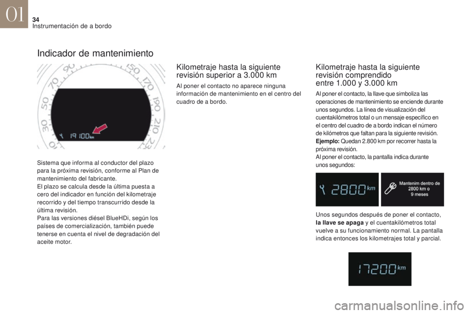 CITROEN DS4 2017 Manuales de Empleo (in Spanish) 34
DS4_es_Chap01_instruments-de-bord_ed01-2016
Sistema que informa al conductor del plazo
para la próxima revisión, conforme al Plan de
mantenimiento del fabricante.
El plazo se calcula desde la CITROEN DS4 2017 Manuales de Empleo (in Spanish) 34
DS4_es_Chap01_instruments-de-bord_ed01-2016
Sistema que informa al conductor del plazo
para la próxima revisión, conforme al Plan de
mantenimiento del fabricante.
El plazo se calcula desde la