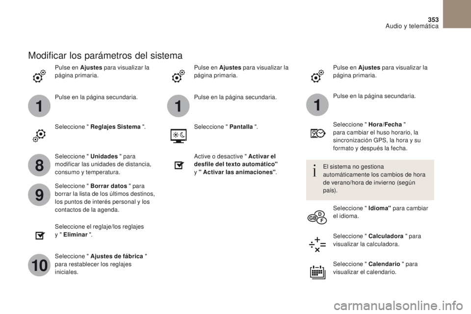 CITROEN DS4 2017 Manuales de Empleo (in Spanish) 111
8
9
10
353
DS4_es_Chap10b_SMEGplus_ed01-2016
Pulse en Ajustes para visualizar la
página primaria. Pulse en Ajustes
para visualizar la
página primaria.
Pulse en Ajustes
para visualizar la
p CITROEN DS4 2017 Manuales de Empleo (in Spanish) 111
8
9
10
353
DS4_es_Chap10b_SMEGplus_ed01-2016
Pulse en Ajustes para visualizar la
página primaria. Pulse en Ajustes
para visualizar la
página primaria.
Pulse en Ajustes
para visualizar la
p