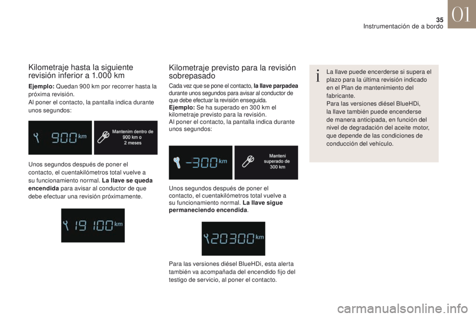 CITROEN DS4 2017 Manuales de Empleo (in Spanish) 35
DS4_es_Chap01_instruments-de-bord_ed01-2016
Unos segundos después de poner el
contacto, el cuentakilómetros total vuelve a
su funcionamiento normal. La llave sigue
permaneciendo encendida. La CITROEN DS4 2017 Manuales de Empleo (in Spanish) 35
DS4_es_Chap01_instruments-de-bord_ed01-2016
Unos segundos después de poner el
contacto, el cuentakilómetros total vuelve a
su funcionamiento normal. La llave sigue
permaneciendo encendida. La