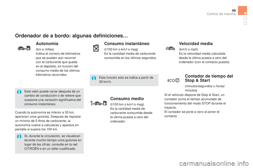 CITROEN DS5 2015 Manuales de Empleo (in Spanish) 49
DS5_es_Chap01_controle-de-marche_ed01-2015
Si, durante la circulación, se visualizan
durante mucho tiempo unos guiones en
lugar de las cifras, consulte en la red
CITROËN o en un taller cualifi CITROEN DS5 2015 Manuales de Empleo (in Spanish) 49
DS5_es_Chap01_controle-de-marche_ed01-2015
Si, durante la circulación, se visualizan
durante mucho tiempo unos guiones en
lugar de las cifras, consulte en la red
CITROËN o en un taller cualifi