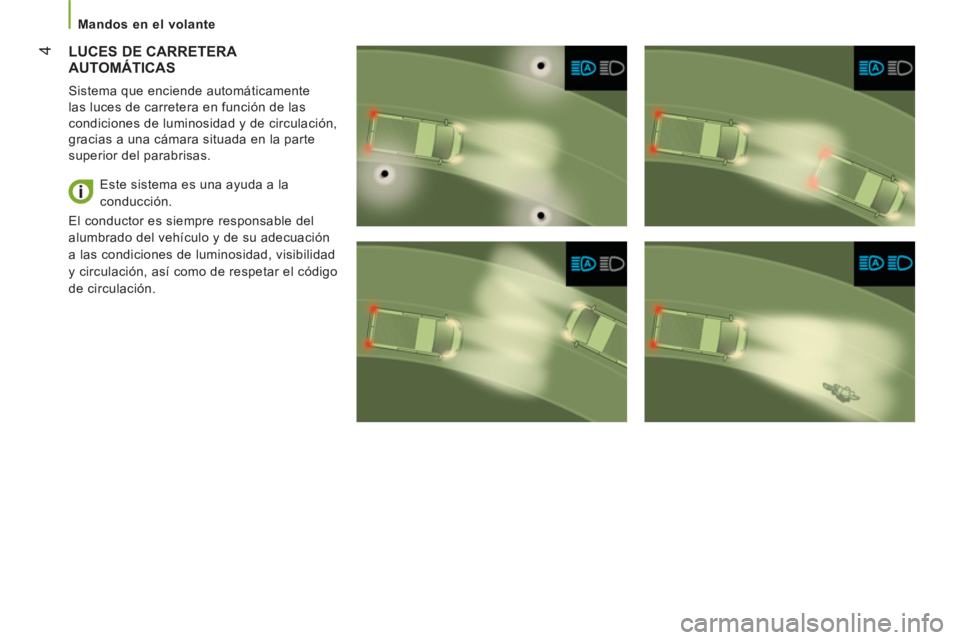 CITROEN JUMPER 2016  Manuales de Empleo (in Spanish)  4
 
 
 
Mandos en el volante  
 
 
 
 
 
 
LUCES DE CARRETERA 
AUTOMÁTICAS 
   
Sistema que enciende automáticamente 
las luces de carretera en función de las 
condiciones de luminosidad y de circ