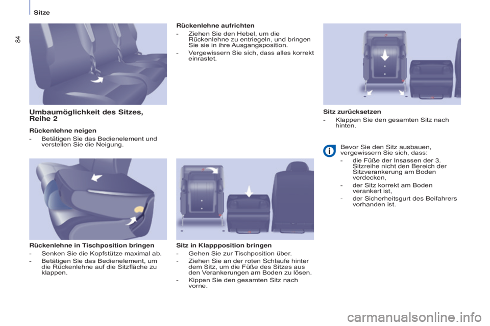 CITROEN BERLINGO MULTISPACE 2015 Betriebsanleitungen (in German) 84
Berlingo-2-VP_de_Chap04_Ergonomie_ed01-2015Berlingo-2-VP_de_Chap04_Ergonomie_ed01-2015
Rückenlehne neigen
- Betätigen Sie das Bedienelement und
verstellen Sie die Neigung.
Rückenlehne in T
isch CITROEN BERLINGO MULTISPACE 2015 Betriebsanleitungen (in German) 84
Berlingo-2-VP_de_Chap04_Ergonomie_ed01-2015Berlingo-2-VP_de_Chap04_Ergonomie_ed01-2015
Rückenlehne neigen
- Betätigen Sie das Bedienelement und
verstellen Sie die Neigung.
Rückenlehne in T
isch
