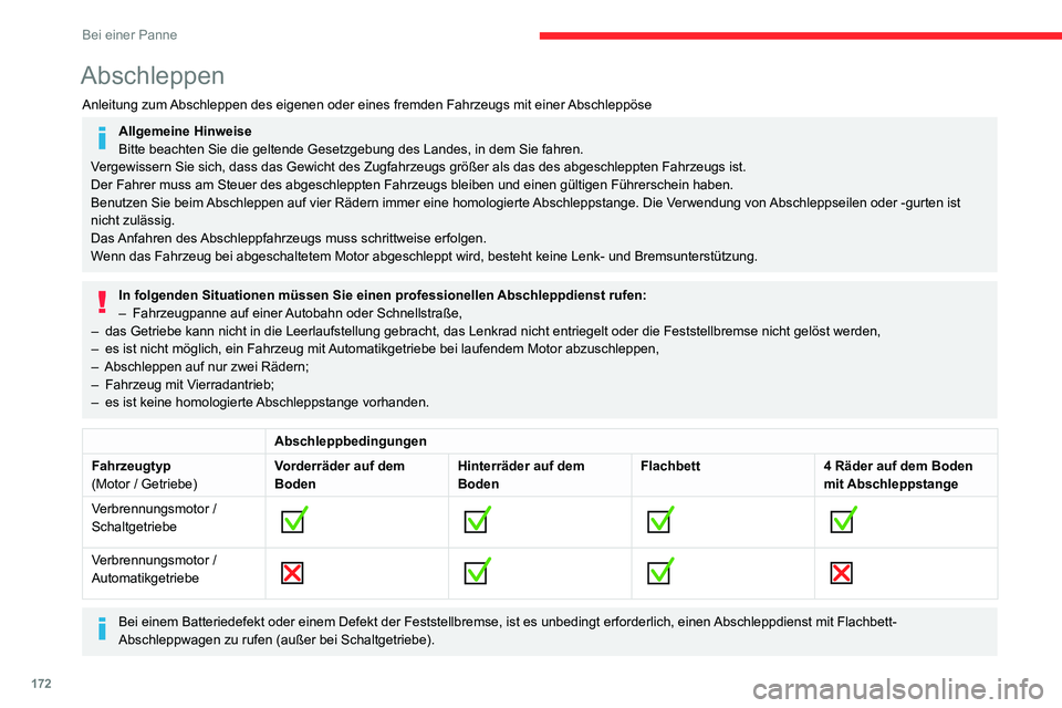 CITROEN C3 AIRCROSS 2021  Betriebsanleitungen (in German) 172
Bei einer Panne
Zugang zum Werkzeug 
 
Die Werkzeuge befinden sich im Kofferraum. Sie 
befinden sich, je nach Version, unter dem Boden 
oder hinter dem abnehmbaren Gitter des rechten 
Fachs.
Zugan