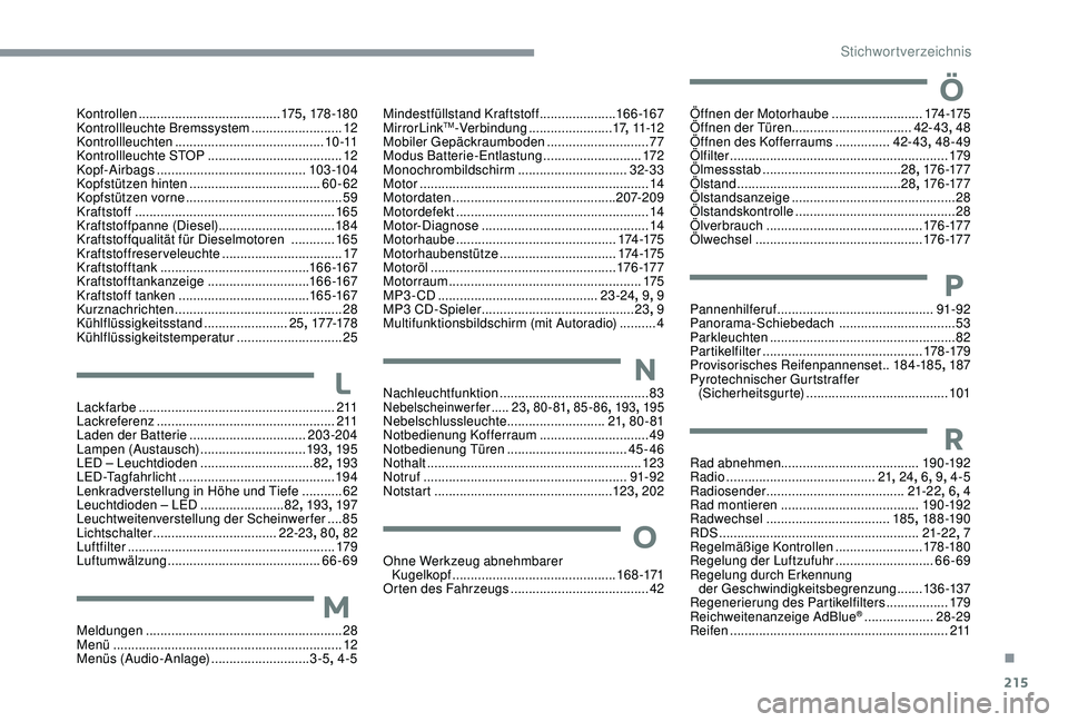 CITROEN C3 AIRCROSS 2019 Betriebsanleitungen (in German) 215
Kontrollen ....................................... 175, 178 -18 0
Kontrollleuchte Bremssystem .........................12
Kontrollleuchten
......................................... 1 0 -11
Kon CITROEN C3 AIRCROSS 2019 Betriebsanleitungen (in German) 215
Kontrollen ....................................... 175, 178 -18 0
Kontrollleuchte Bremssystem .........................12
Kontrollleuchten
......................................... 1 0 -11
Kon