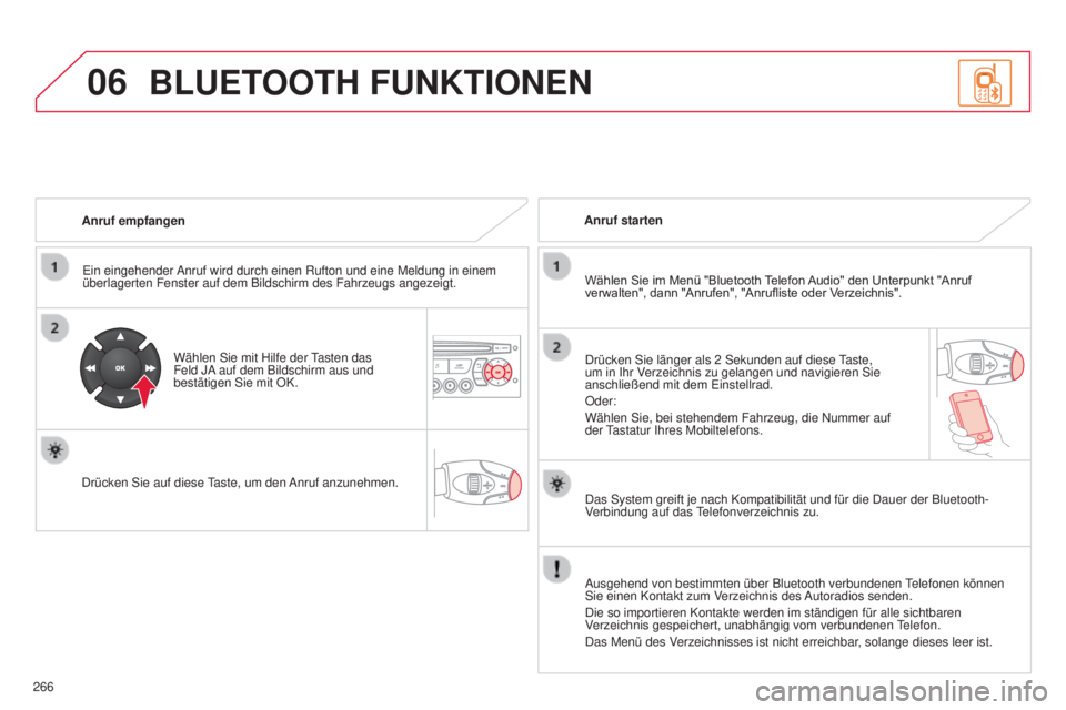 CITROEN C3 PICASSO 2015 Betriebsanleitungen (in German) 06
266
C3Picasso_de_Chap13c_Rd45_ed01_2014
Anruf empfangen
e
in eingehender
a
nruf wird durch einen Rufton und eine Meldung in einem
überlagerten Fenster auf dem Bildschirm des Fahrzeugs angezeigt CITROEN C3 PICASSO 2015 Betriebsanleitungen (in German) 06
266
C3Picasso_de_Chap13c_Rd45_ed01_2014
Anruf empfangen
e
in eingehender
a
nruf wird durch einen Rufton und eine Meldung in einem
überlagerten Fenster auf dem Bildschirm des Fahrzeugs angezeigt