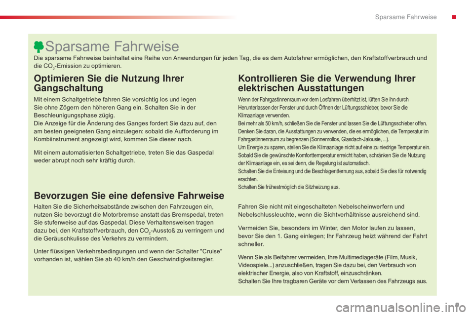 CITROEN C4 CACTUS 2018  Betriebsanleitungen (in German) 9
C4-cactus_de_Chap00c_eco-conduite_ed01-2016
Optimieren Sie die Nutzung Ihrer 
Gangschaltung
Mit einem Schaltgetriebe fahren Sie vorsichtig los und legen 
Sie ohne Zögern den höheren Gang ein. Scha