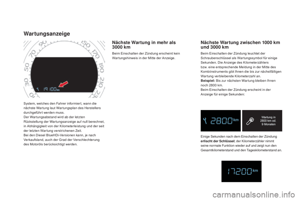 CITROEN DS4 2015 Betriebsanleitungen (in German) DS4_de_Chap01_controle-de-marche_ed02-2015
System, welches den Fahrer informier t, wann die
nächste War tung laut War tungsplan des Herstellers
durchgeführ t werden muss.
Der War tungsabstand wird CITROEN DS4 2015 Betriebsanleitungen (in German) DS4_de_Chap01_controle-de-marche_ed02-2015
System, welches den Fahrer informier t, wann die
nächste War tung laut War tungsplan des Herstellers
durchgeführ t werden muss.
Der War tungsabstand wird