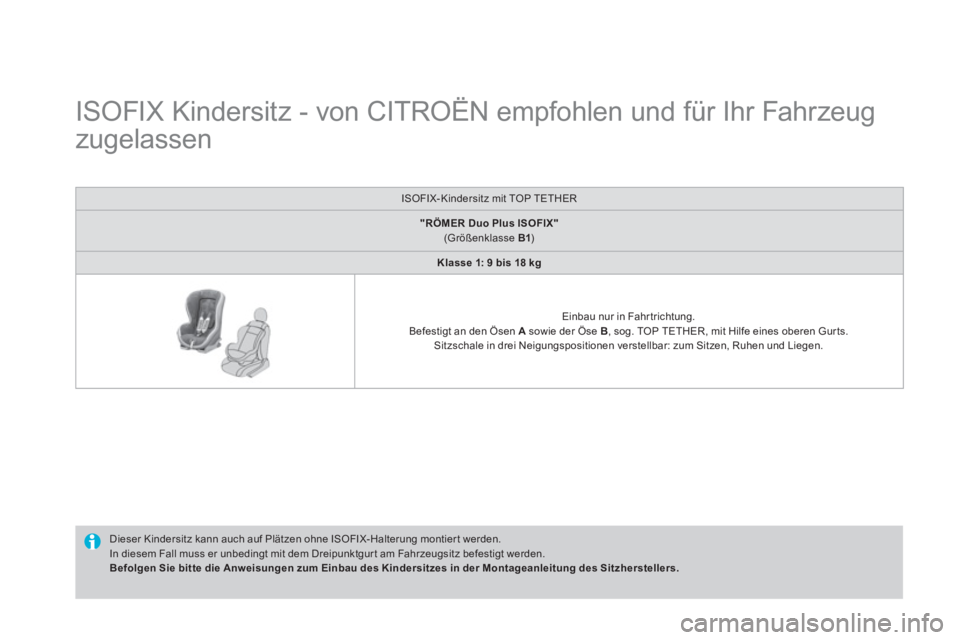 CITROEN DS4 2014  Betriebsanleitungen (in German)    
 
 
 
 
 
 
 
 
 
 
 
 
ISOFIX Kindersitz - von CITROËN empfohlen und für Ihr Fahrzeug 
zugelassen  
 
 
Dieser Kindersitz kann auch auf Plätzen ohne ISOFIX-Halterung montier t werden. 
  In di