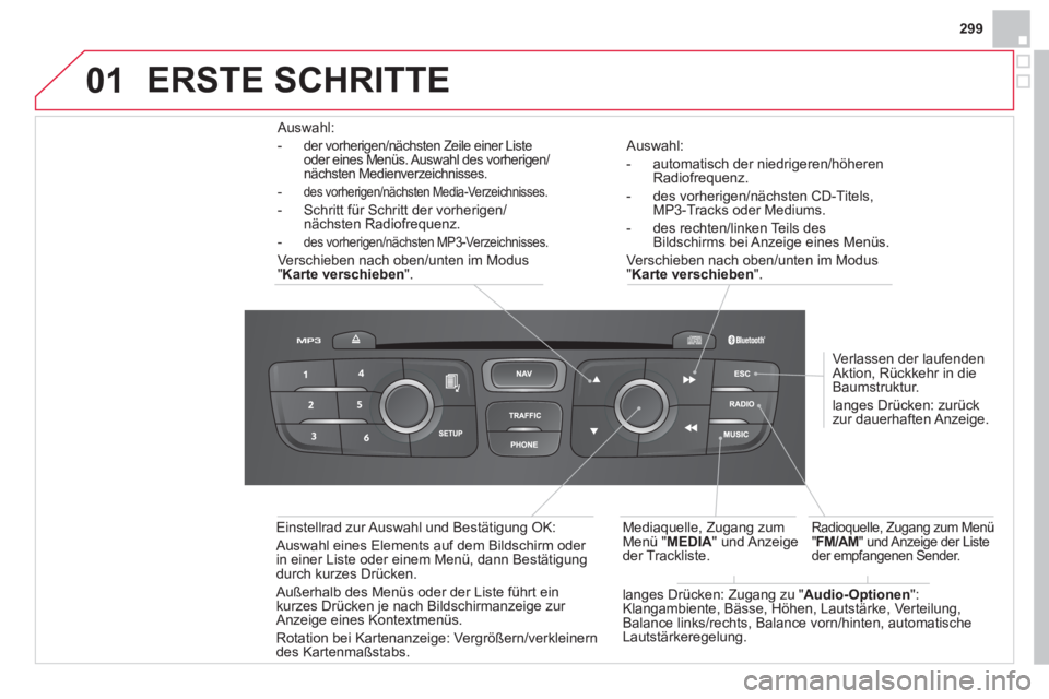CITROEN DS4 2013 Betriebsanleitungen (in German) 299
01
Auswahl:
- automatisch der niedri
geren/höherenRadiofrequenz.
- des vorheri
gen/nächsten CD-Titels, MP3-Tracks oder Mediums.
- des rechten
/linken Teils des Bildschirms bei Anzeige CITROEN DS4 2013 Betriebsanleitungen (in German) 299
01
Auswahl:
- automatisch der niedri
geren/höherenRadiofrequenz.
- des vorheri
gen/nächsten CD-Titels, MP3-Tracks oder Mediums.
- des rechten
/linken Teils des Bildschirms bei Anzeige