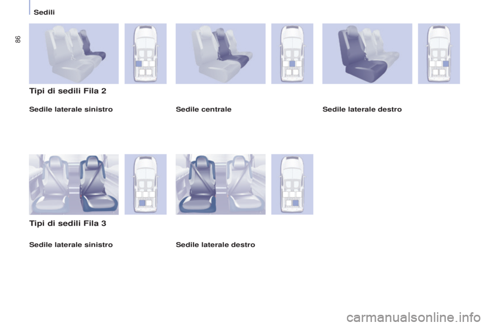 CITROEN BERLINGO MULTISPACE 2017  Libretti Di Uso E manutenzione (in Italian) 86
Berlingo2VP_it_Chap04_Ergonomie_ed02-2016
Sedili
Berlingo2VP_it_Chap04_Ergonomie_ed02-2016
Sedile laterale sinistro
Tipi di sedili Fila 2
Tipi di sedili Fila 3
Sedile centraleSedile laterale destro