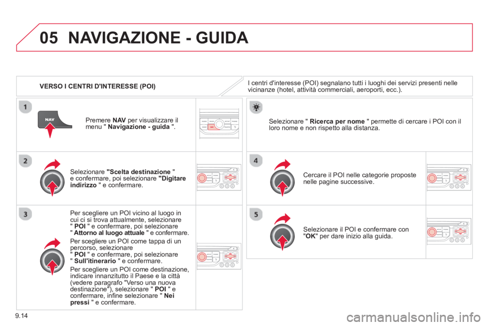 CITROEN BERLINGO ELECTRIC 2015 Libretti Di Uso E manutenzione (in Italian) 9.14
05
VERSO I CENTRI DINTERESSE (POI)
NAVIGAZIONE - GUIDA
I centri dinteresse (POI) segnalano tutti i luoghi dei servizi presenti nelle
vicinanze (hotel, attività commerciali, aeroporti, ec CITROEN BERLINGO ELECTRIC 2015 Libretti Di Uso E manutenzione (in Italian) 9.14
05
VERSO I CENTRI DINTERESSE (POI)
NAVIGAZIONE - GUIDA
I centri dinteresse (POI) segnalano tutti i luoghi dei servizi presenti nelle
vicinanze (hotel, attività commerciali, aeroporti, ec