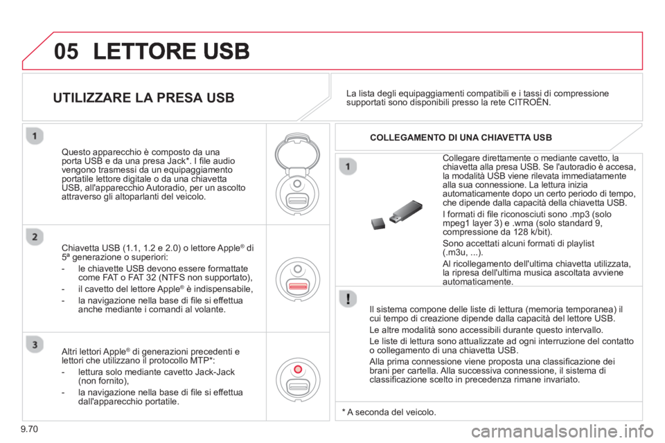 CITROEN BERLINGO ELECTRIC 2015 Libretti Di Uso E manutenzione (in Italian) 9.70
05
Il sistema compone delle liste di lettura (memoria temporanea) ilcui tempo di creazione dipende dalla capacità del lettore USB.
Le altre modalità sono accessibili durante questo inter CITROEN BERLINGO ELECTRIC 2015 Libretti Di Uso E manutenzione (in Italian) 9.70
05
Il sistema compone delle liste di lettura (memoria temporanea) ilcui tempo di creazione dipende dalla capacità del lettore USB.
Le altre modalità sono accessibili durante questo inter