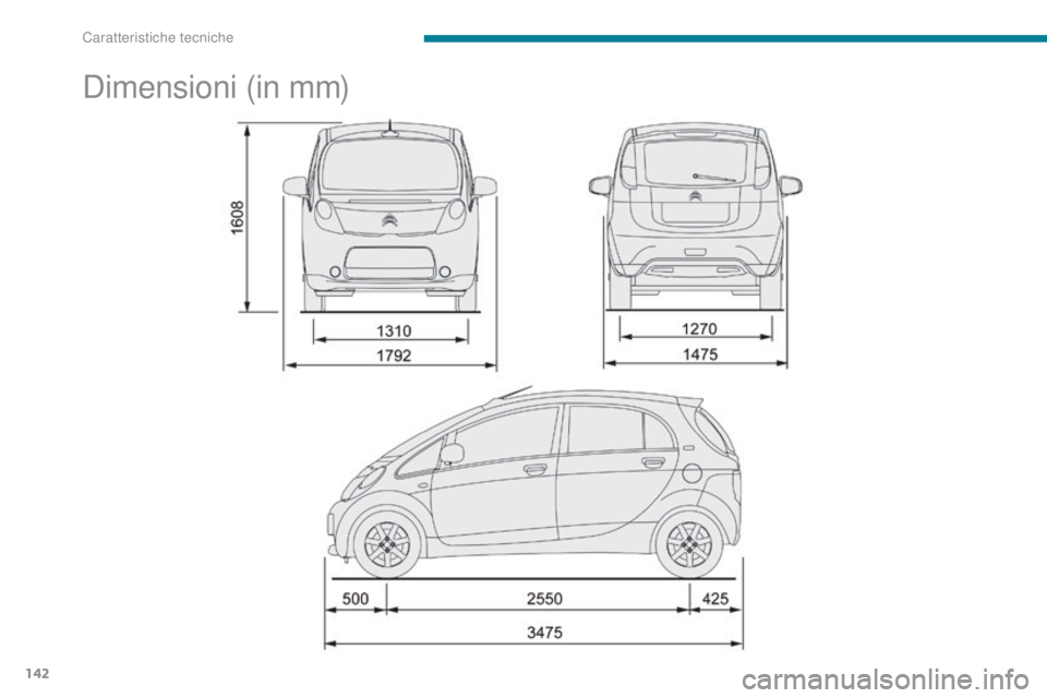 CITROEN C-ZERO 2017  Libretti Di Uso E manutenzione (in Italian) 142
C-Zero_it_Chap09_caracteristiques-techniques_ed01-2016
Dimensioni (in mm) 
Caratteristiche tecniche  
