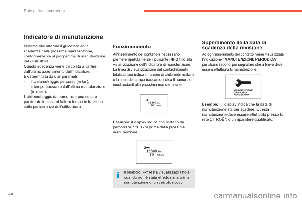 CITROEN C3 AIRCROSS 2014 Libretti Di Uso E manutenzione (in Italian) 44
Spie di funzionamento
Indicatore di manutenzione
Sistema che informa il guidatore della
scadenza della prossima manutenzione,
conformemente al programma di manutenzione
del cost CITROEN C3 AIRCROSS 2014 Libretti Di Uso E manutenzione (in Italian) 44
Spie di funzionamento
Indicatore di manutenzione
Sistema che informa il guidatore della
scadenza della prossima manutenzione,
conformemente al programma di manutenzione
del cost