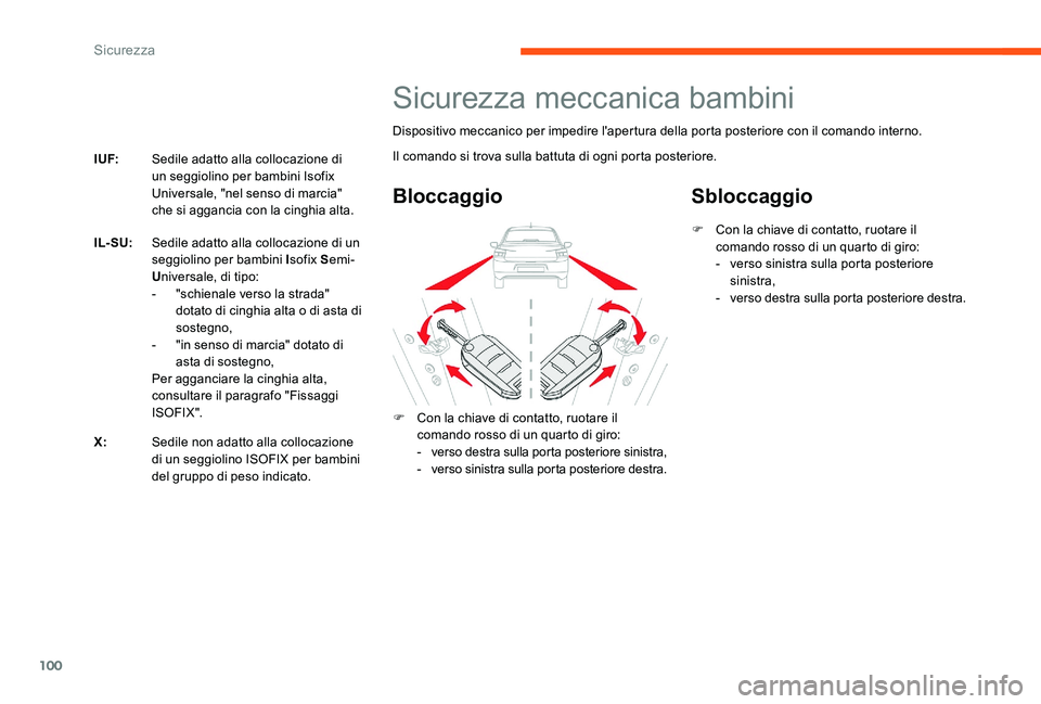 CITROEN C-ELYSÉE 2017 Libretti Di Uso E manutenzione (in Italian) 100
I UF:Sedile adatto alla collocazione di
un seggiolino per bambini Isofix
Universale, "nel senso di marcia"
che si aggancia con la cinghia alta.
IL- SU: Sedile adatto alla collocazione d CITROEN C-ELYSÉE 2017 Libretti Di Uso E manutenzione (in Italian) 100
I UF:Sedile adatto alla collocazione di
un seggiolino per bambini Isofix
Universale, "nel senso di marcia"
che si aggancia con la cinghia alta.
IL- SU: Sedile adatto alla collocazione d