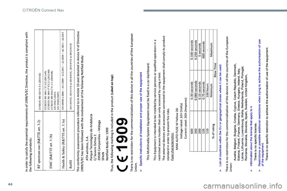 CITROEN C-ELYSÉE 2017  Libretti Di Uso E manutenzione (in Italian) 44 
CIT  