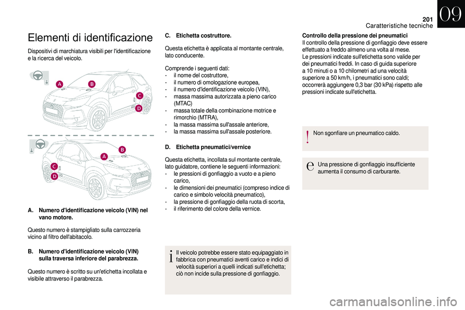CITROEN DS3 2018 Libretti Di Uso E manutenzione (in Italian) 201
Elementi di identificazione
Dispositivi di marchiatura visibili per l'identificazione
e la ricerca del veicolo.
A.Numero d'identificazione veicolo (VIN) nel
vano motore.
B. Numero d' CITROEN DS3 2018 Libretti Di Uso E manutenzione (in Italian) 201
Elementi di identificazione
Dispositivi di marchiatura visibili per l'identificazione
e la ricerca del veicolo.
A.Numero d'identificazione veicolo (VIN) nel
vano motore.
B. Numero d'