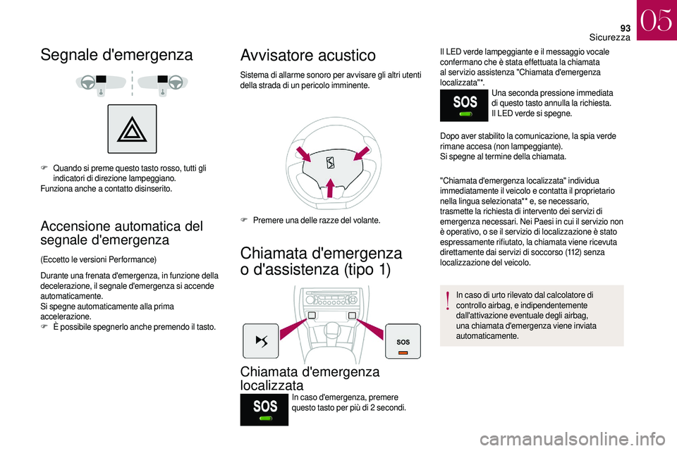 CITROEN DS3 2018 Libretti Di Uso E manutenzione (in Italian) 93
Segnale d'emergenza
F Quando si preme questo tasto rosso, tutti gli indicatori di direzione lampeggiano.
Funziona anche a
contatto disinserito.
Accensione automatica del
segnale d'emerg CITROEN DS3 2018 Libretti Di Uso E manutenzione (in Italian) 93
Segnale d'emergenza
F Quando si preme questo tasto rosso, tutti gli indicatori di direzione lampeggiano.
Funziona anche a
contatto disinserito.
Accensione automatica del
segnale d'emerg