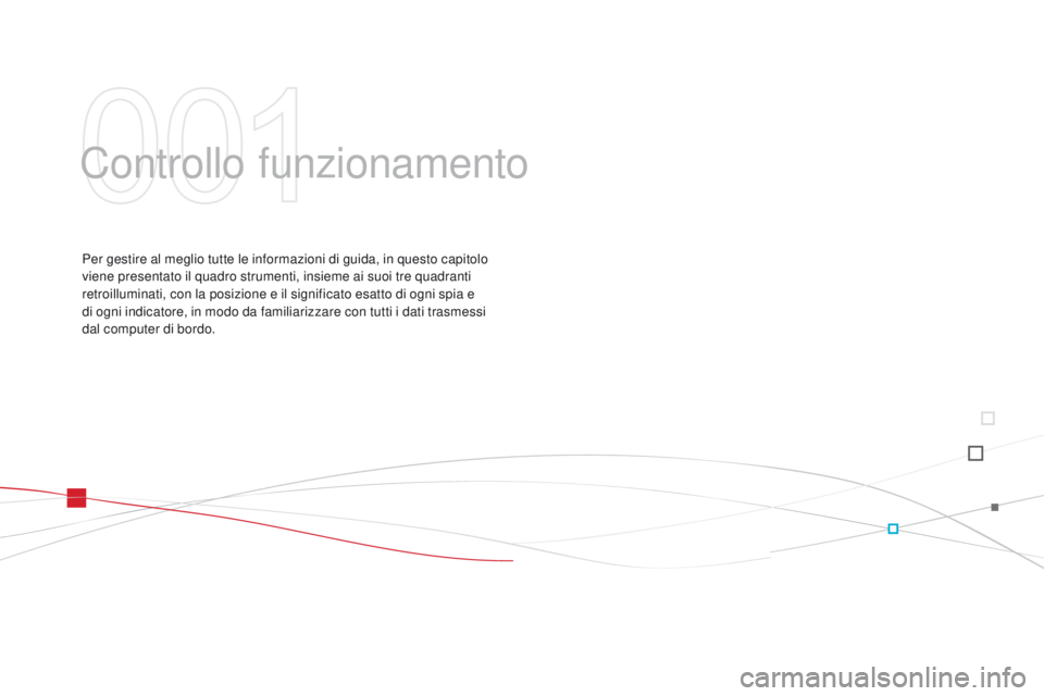 CITROEN DS3 2015  Libretti Di Uso E manutenzione (in Italian) DS3_it_Chap01_controle-de-marche_ed01-2014
Controllo funzionamento
Per gestire al meglio tutte le informazioni di guida, in questo capitolo 
viene presentato il quadro strumenti, insieme ai suoi tre q
