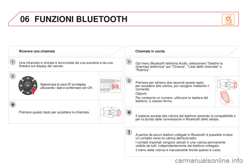 CITROEN DS3 2015  Libretti Di Uso E manutenzione (in Italian) 06
DS3_it_Chap13c_RD45_ed01_2014
Ricevere una chiamata
u
na chiamata in entrata è annunciata da una suoneria e da una 
finestra sul display del veicolo.
Selezionare la voce Si' sul display 
utili