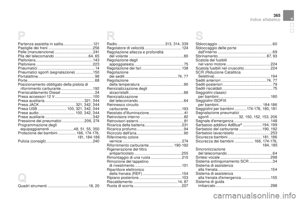 CITROEN DS3 2015  Libretti Di Uso E manutenzione (in Italian) 365
DS3_it_Chap14_index-recherche_ed01-2014
Quadri strumenti ....................................... 18, 20 Sbloccaggio
 
 ....................................................
60
Sbloccaggio delle por