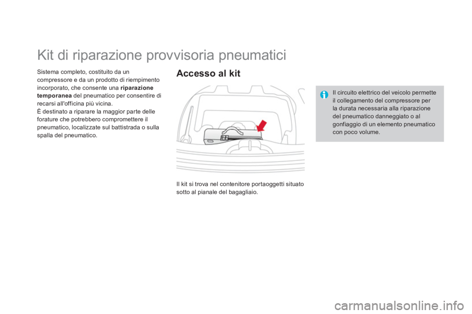 CITROEN DS3 2014  Libretti Di Uso E manutenzione (in Italian)    
 
 
 
 
 
 
 
 
 
 
 
 
 
 
 
 
Kit di riparazione provvisoria pneumatici 
Sistema completo, costituito da uncompressore e da un prodotto di riempimento 
incorporato, che consente una riparazione
