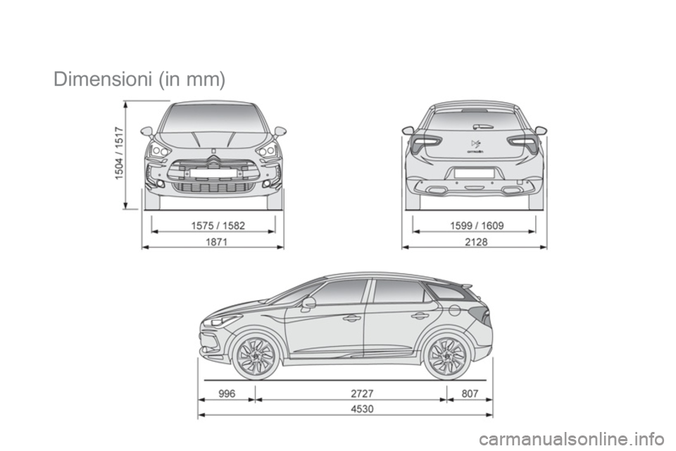CITROEN DS5 2013  Libretti Di Uso E manutenzione (in Italian)    
 
 
 
 
Dimensioni (in mm)  