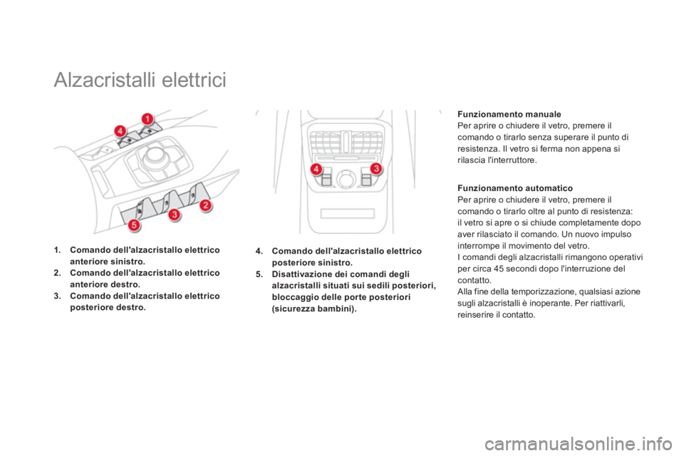 CITROEN DS5 2013 Libretti Di Uso E manutenzione (in Italian)
Alzacristalli elettrici
1.Comando dellalzacristallo elettrico anteriore sinistro.2.Comando dellalzacristallo elettrico anteriore destro.3.Comando dellalzacristallo elettrico posteriore CITROEN DS5 2013 Libretti Di Uso E manutenzione (in Italian)
Alzacristalli elettrici
1.Comando dellalzacristallo elettrico anteriore sinistro.2.Comando dellalzacristallo elettrico anteriore destro.3.Comando dellalzacristallo elettrico posteriore