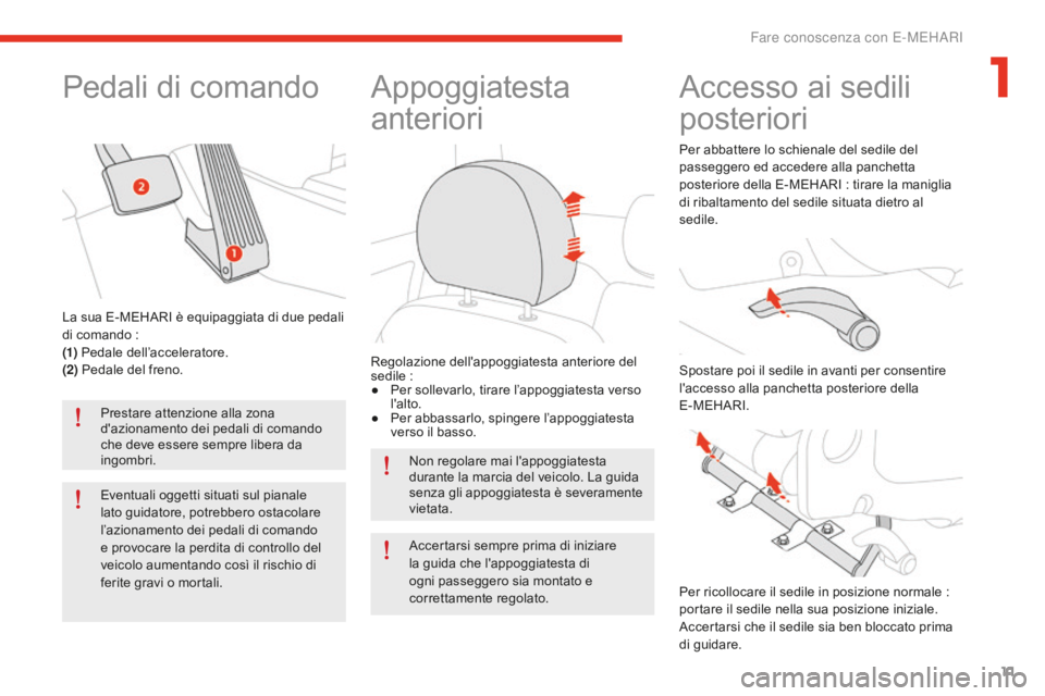 CITROEN E-MEHARI 2016 Libretti Di Uso E manutenzione (in Italian) 11
e-mehari_it_Chap01_faite-connaissance_ed02-2016
Pedali di comando
Prestare attenzione alla zona
d'azionamento dei pedali di comando
che deve essere sempre libera da
ingombri.
Eventuali ogget CITROEN E-MEHARI 2016 Libretti Di Uso E manutenzione (in Italian) 11
e-mehari_it_Chap01_faite-connaissance_ed02-2016
Pedali di comando
Prestare attenzione alla zona
d'azionamento dei pedali di comando
che deve essere sempre libera da
ingombri.
Eventuali ogget