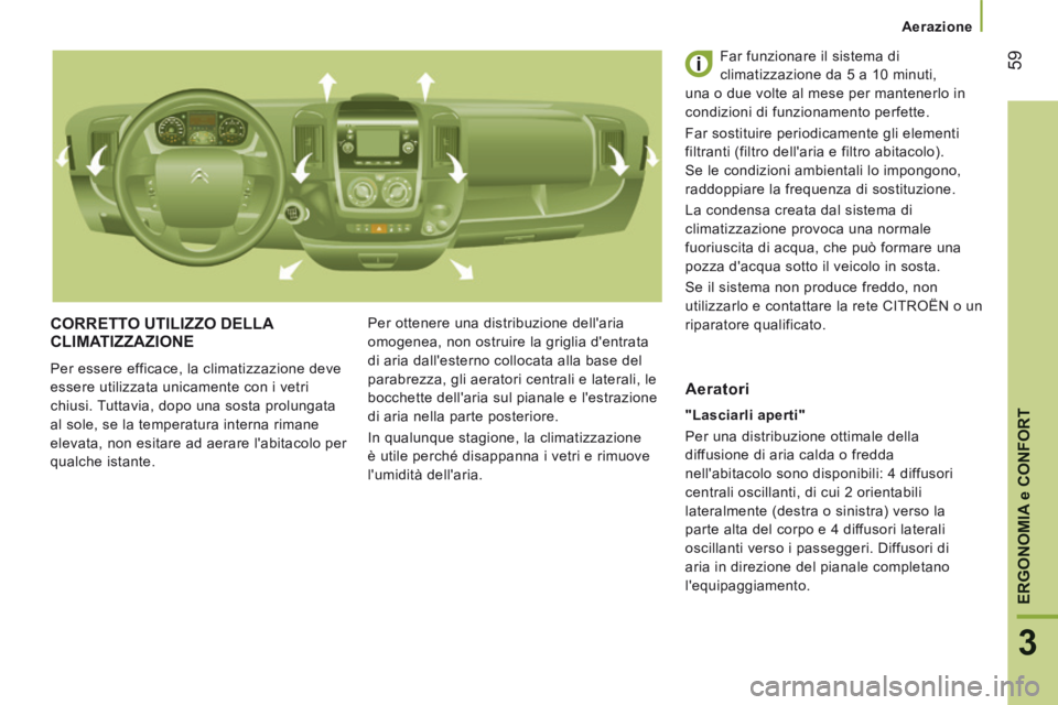 CITROEN JUMPER 2015 Libretti Di Uso E manutenzione (in Italian) Aerazione
59
3
ERGONOMIA
e CONFORT
JUMPER-PAPIER_IT_CHAP03_ERGO ET CONFORT_ED01-2014
CORRETTO UTILIZZO DELLA CLIMATIZZAZIONE
Per essere efficace, la climatizzazione deve
essere utilizzata u CITROEN JUMPER 2015 Libretti Di Uso E manutenzione (in Italian) Aerazione
59
3
ERGONOMIA
e CONFORT
JUMPER-PAPIER_IT_CHAP03_ERGO ET CONFORT_ED01-2014
CORRETTO UTILIZZO DELLA CLIMATIZZAZIONE
Per essere efficace, la climatizzazione deve
essere utilizzata u