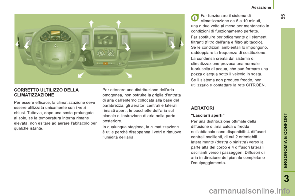 CITROEN JUMPER 2014 Libretti Di Uso E manutenzione (in Italian) 55
3
ERGONOMIA E CONFOR
T
Aerazione
CORRETTO ULTILIZZO DELLA
CLIMATIZZAZIONE
Per essere efficace, la climatizzazione deve
essere utilizzata unicamente con i vetri
chiusi. Tuttavia, d CITROEN JUMPER 2014 Libretti Di Uso E manutenzione (in Italian) 55
3
ERGONOMIA E CONFOR
T
Aerazione
CORRETTO ULTILIZZO DELLA
CLIMATIZZAZIONE
Per essere efficace, la climatizzazione deve
essere utilizzata unicamente con i vetri
chiusi. Tuttavia, d