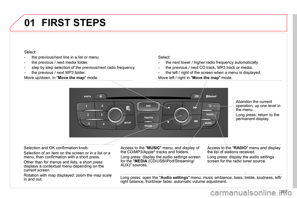 Citroen C4 2014 2.G Owners Manual 01
237
Select:
- the next lower / higher radio frequency automatically.
- the previous / next CD track, MP3 track or media.
- the left / right of the screen when a menu is d Citroen C4 2014 2.G Owners Manual 01
237
Select:
- the next lower / higher radio frequency automatically.
- the previous / next CD track, MP3 track or media.
- the left / right of the screen when a menu is d