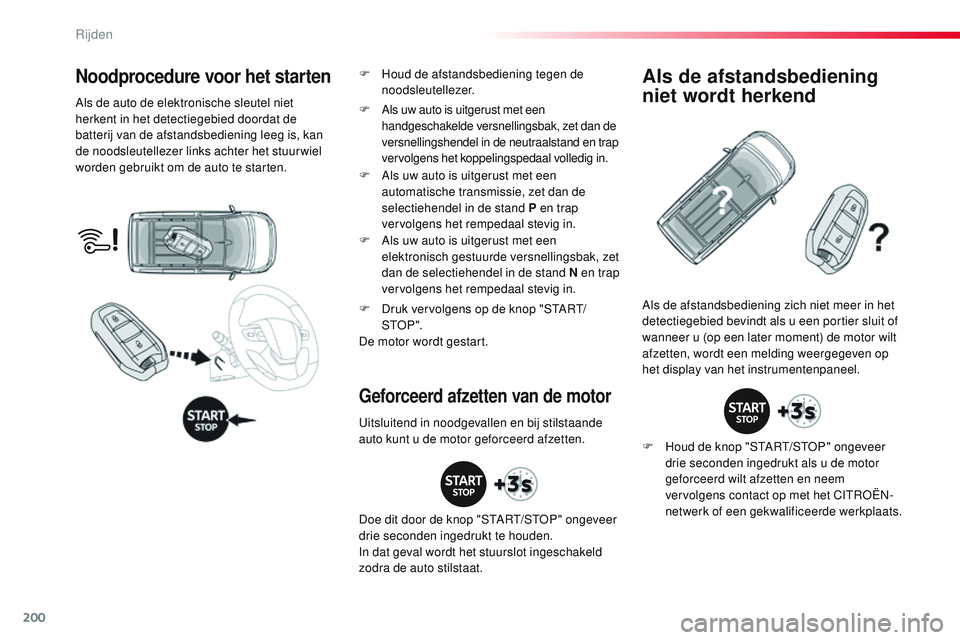 CITROEN JUMPER SPACETOURER 2017 Instructieboekjes (in Dutch) 200
Spacetourer-VP_nl_Chap06_conduite_ed01-2016
Noodprocedure voor het starten
Als de auto de elektronische sleutel niet
herkent in het detectiegebied doordat de
batterij van de afstandsbediening le CITROEN JUMPER SPACETOURER 2017 Instructieboekjes (in Dutch) 200
Spacetourer-VP_nl_Chap06_conduite_ed01-2016
Noodprocedure voor het starten
Als de auto de elektronische sleutel niet
herkent in het detectiegebied doordat de
batterij van de afstandsbediening le