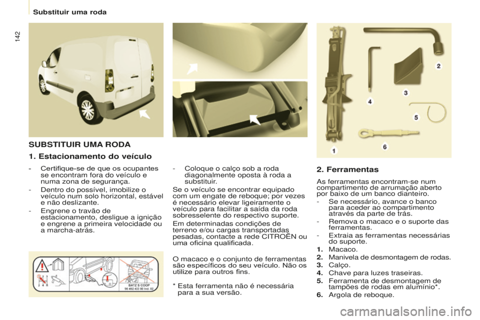 CITROEN BERLINGO ELECTRIC 2017  Manual do condutor (in Portuguese) 142
Berlingo-2-Vu_pt_Chap08_aide rapide_ed01-2015Berlingo-2-Vu_pt_Chap08_aide rapide_ed01-2015
1. Estacionamento do veículo
- Certifique-se de que os ocupantes 
se encontram fora do veículo e 
numa 