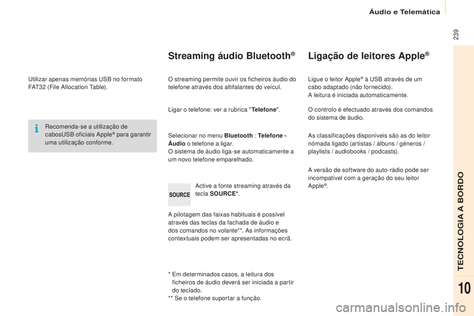 CITROEN BERLINGO ELECTRIC 2017  Manual do condutor (in Portuguese)  239
Berlingo-2-Vu_pt_Chap10b_ rd45_ed01-2015
utilizar apenas memórias  usB n o formato 
Fa t3 2   (File  al location  ta ble).
re

comenda-se a utilização de 
cabos
u

s
B
  oficiais  a
pple® par