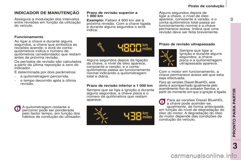 CITROEN BERLINGO ELECTRIC 2017  Manual do condutor (in Portuguese) 43
BERLINGO-2-VU_PT_ChAP03_PRET-A-PARTIR_Ed01-2015BERLINGO-2-VU_PT_ChAP03_PRET-A-PARTIR_Ed01-2015
INdICAdOR dE MANUTENÇÃO
assegura a modulação dos intervalos 
entre revisões em função da utiliz