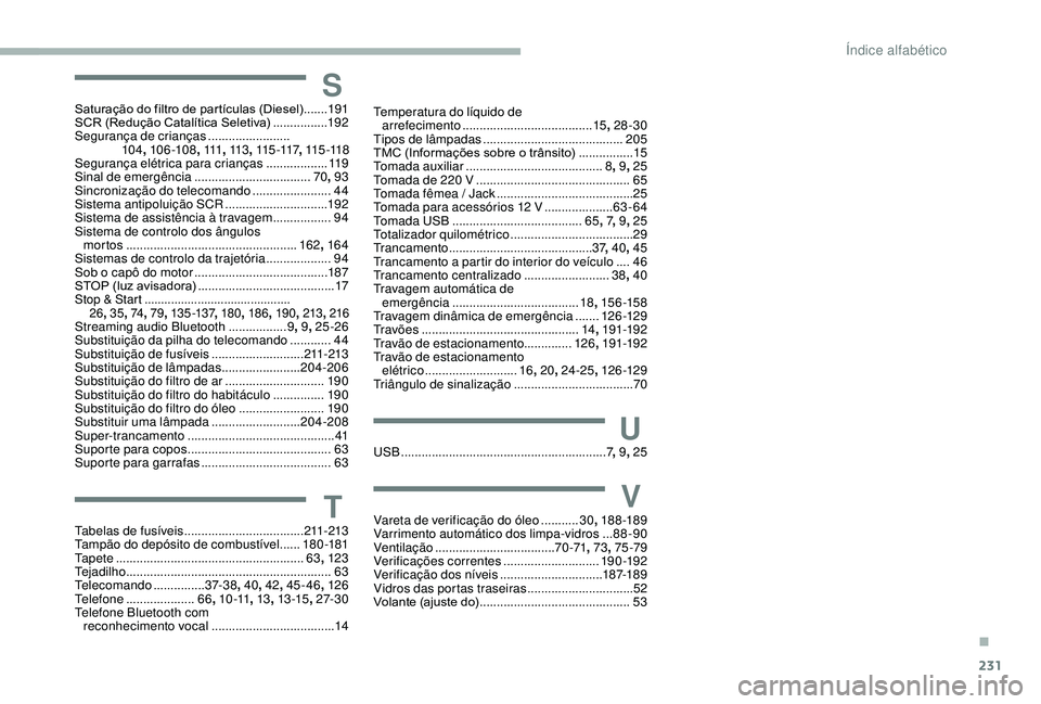 CITROEN BERLINGO VAN 2019  Manual do condutor (in Portuguese) 231
SSaturação do filtro de par tículas (Diesel) .......19 1
SCR (Redução Catalítica Seletiva)   ................192
Segurança de crianças
 ........................
10

4,
 
10
 6 -108,
 
111,