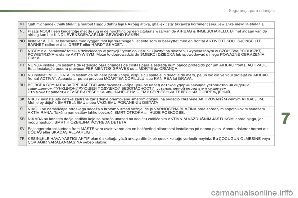 CITROEN C5 2016 Manual do condutor (in Portuguese) MtQatt m’ghandek thalli tifel/tifla marbut f’siggu dahru lejn l-airbag attiva, ghaliex tista’ tikkawza korriment serju jew anke mewt lit-tifel/tifla
nlPlaats nOOit een kinderzitje met de rug in CITROEN C5 2016 Manual do condutor (in Portuguese) MtQatt m’ghandek thalli tifel/tifla marbut f’siggu dahru lejn l-airbag attiva, ghaliex tista’ tikkawza korriment serju jew anke mewt lit-tifel/tifla
nlPlaats nOOit een kinderzitje met de rug in
