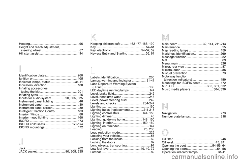 Citroen DS5 RHD 2014 1.G Owners Manual Jack ............................................................. 202
JACK socket ................................. 90, 305, 335
JN
O
Keeping children safe .......... 162-177, 188, 190
Key ..........