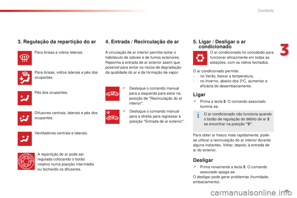 CITROEN C-ELYSÉE 2016  Manual do condutor (in Portuguese) 49
3. Regulação da repartição do ar
Pára-brisas e vidros laterais.
Pára-brisas, vidros laterais e pés dos 
ocupantes.
Pés dos ocupantes.
di
fusores centrais, laterais e pés dos 
ocupantes.
a
