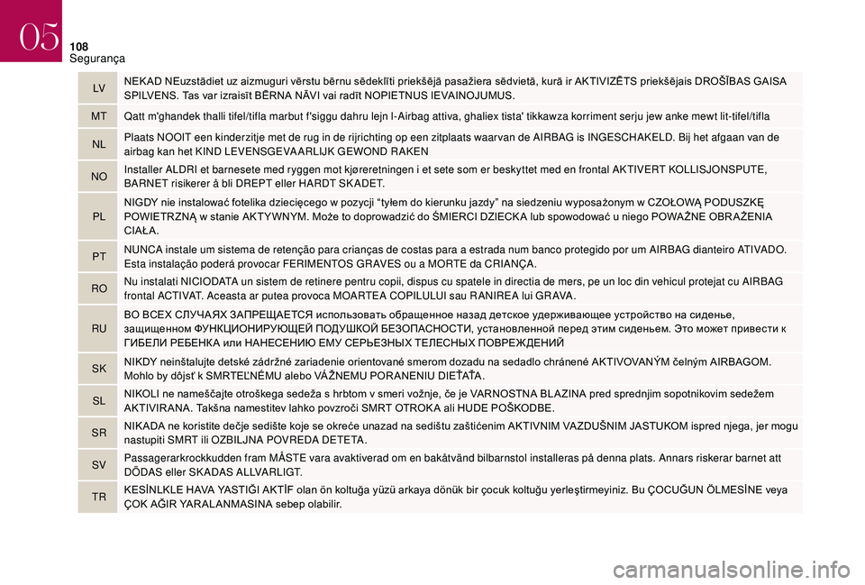 CITROEN DS3 2018 Manual do condutor (in Portuguese) 108
LVNEK AD NEuzstādiet uz aizmuguri vērstu bērnu sēdeklīti priekšējā pasažiera sēdvietā, kurā ir AKTIVIZĒTS priekšējais DROŠĪBAS GAISA S
PILVENS. Ta CITROEN DS3 2018 Manual do condutor (in Portuguese) 108
LVNEK AD NEuzstādiet uz aizmuguri vērstu bērnu sēdeklīti priekšējā pasažiera sēdvietā, kurā ir AKTIVIZĒTS priekšējais DROŠĪBAS GAISA S
PILVENS. Ta