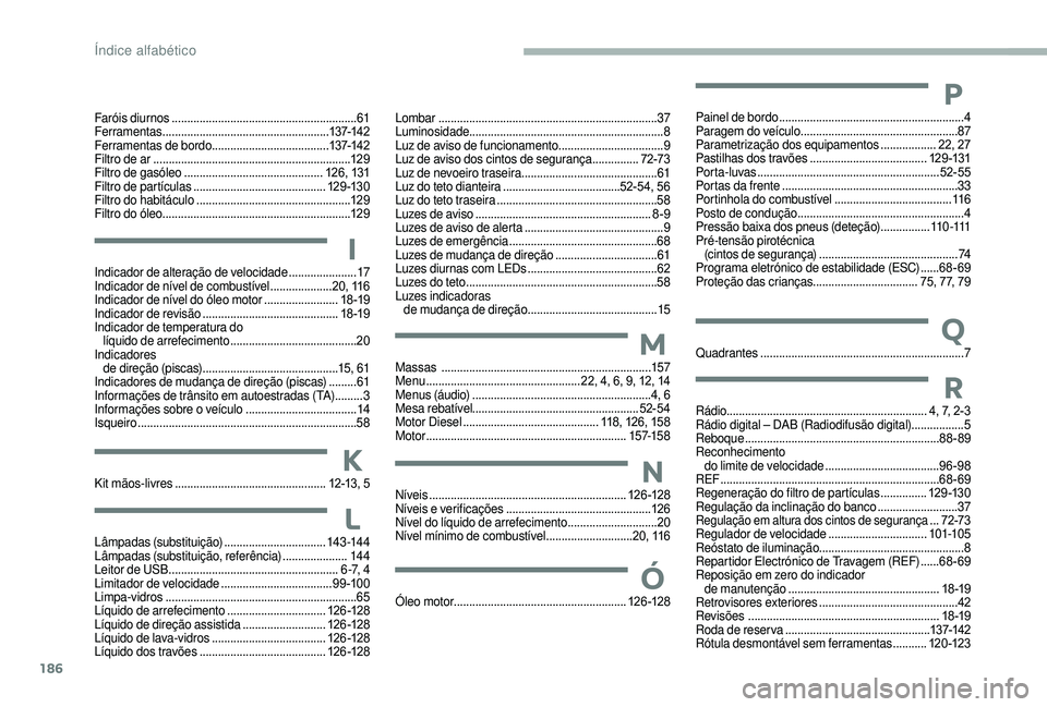 CITROEN JUMPER 2019 Manual do condutor (in Portuguese) 186
Faróis diurnos ............................................................ 61
Ferramentas ...................................................... 137-142
Ferramentas de bordo
................ CITROEN JUMPER 2019 Manual do condutor (in Portuguese) 186
Faróis diurnos ............................................................ 61
Ferramentas ...................................................... 137-142
Ferramentas de bordo
................
